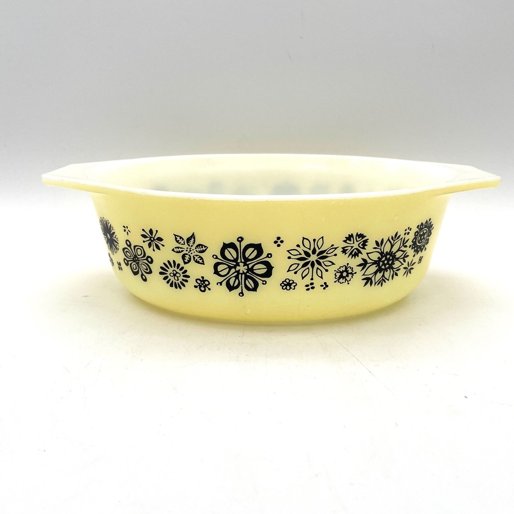 Pyrex Casserole Dish 1.5 QT Yellow 043 Midnight Bloom Vintage Good Floral